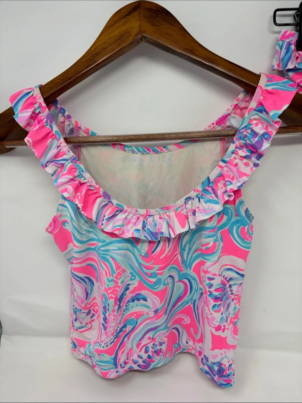 Lilly Pulitzer Girls Pink & Aqua Ruffle Two-Piece Swimsuit Size 10